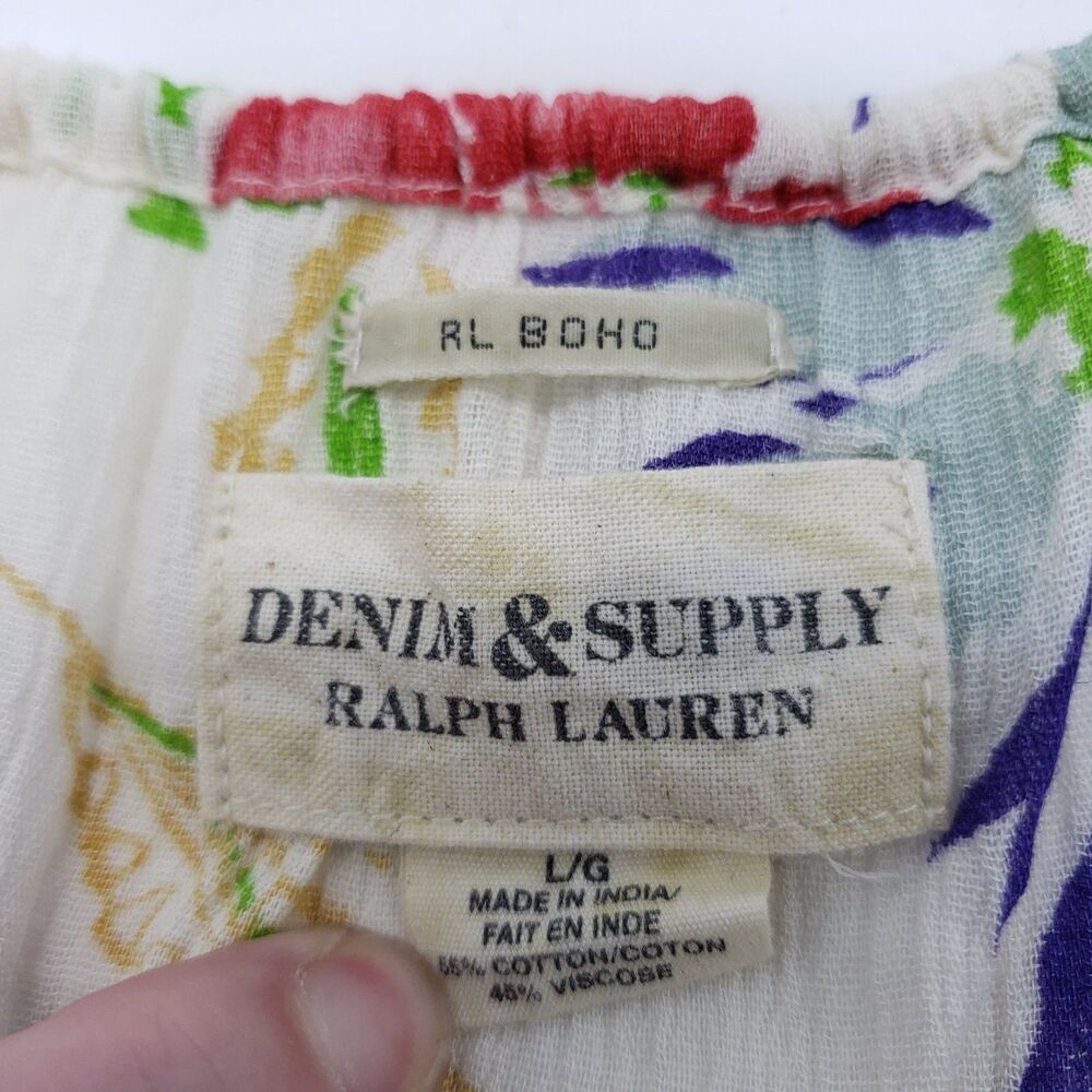 Ralph Lauren Denim & Supply Blouse Womens Large Boho Floral Tassel Peasant Top - Picture 9 of 10